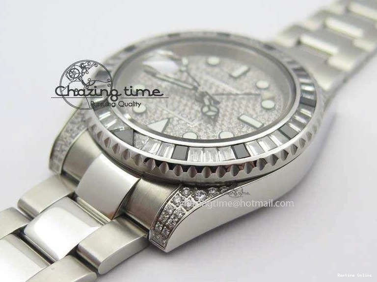 0524 Soft GMT-Master II 116759 SS Bp-Maker Black Ruby Crystal Diamond Dial On SS Bracelet A 3766